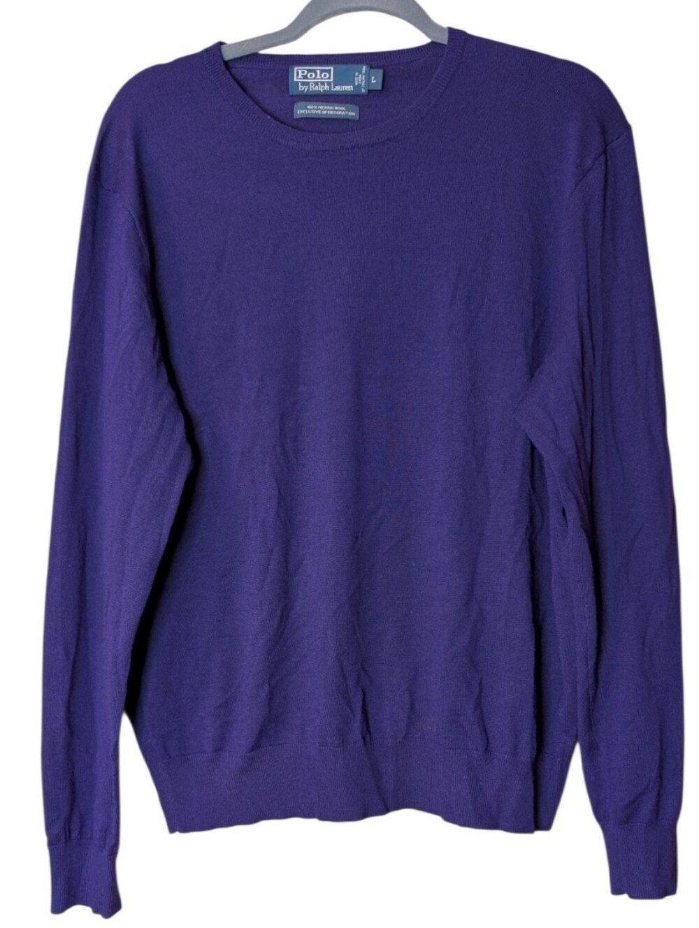 Polo Ralph Lauren Purple Merino Wool Crewneck Sweater Classic Luxury Men's Large